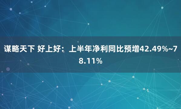 谋略天下 好上好：上半年净利同比预增42.49%~78.11%