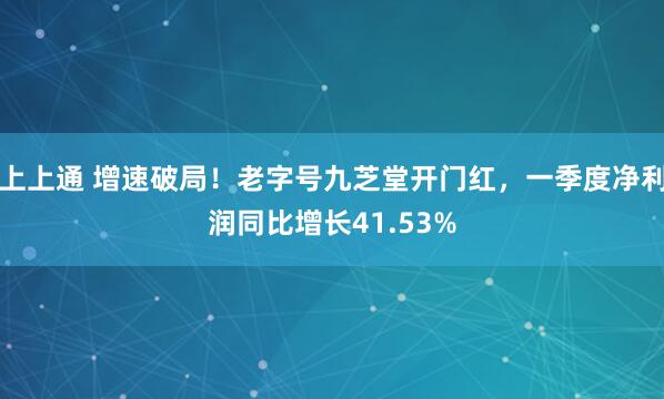 上上通 增速破局！老字号九芝堂开门红，一季度净利润同比增长41.53%